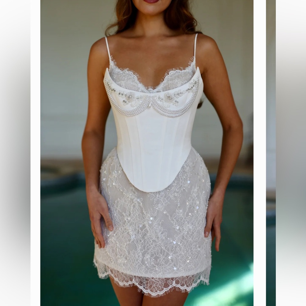 White Lace Corset Mini Dress - Elegant Women's Evening Dress